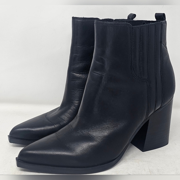 Marc Fisher Shoes - Marc Fisher Women's Oshay Black Pointed Block Leather Ankle Boots Size 9.5